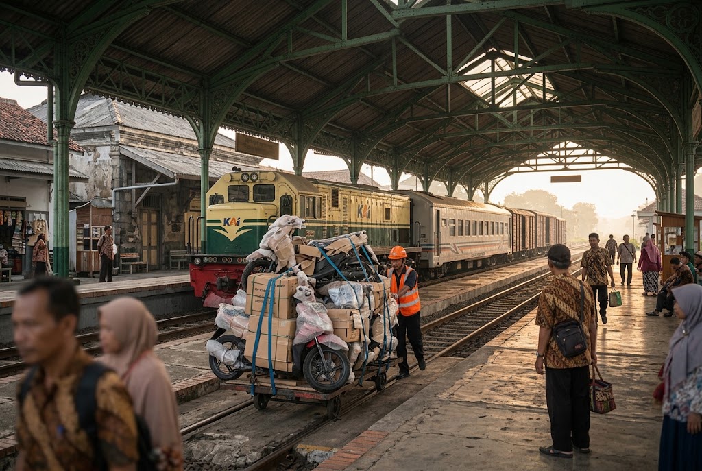 Kirim motor jogja lewat kereta api - stasiun Tugu Yogyakarta keberangkatan